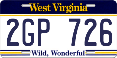 WV license plate 2GP726