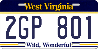 WV license plate 2GP801