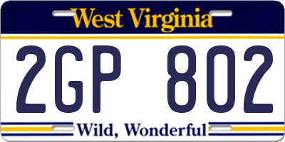 WV license plate 2GP802