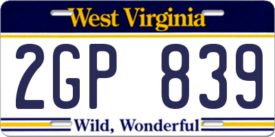 WV license plate 2GP839