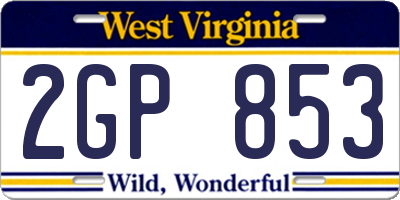WV license plate 2GP853