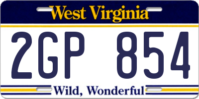 WV license plate 2GP854