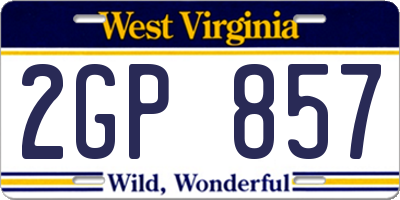 WV license plate 2GP857