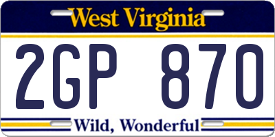 WV license plate 2GP870