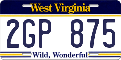 WV license plate 2GP875