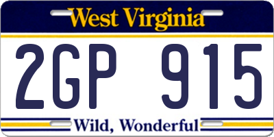 WV license plate 2GP915