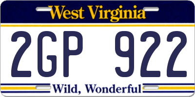 WV license plate 2GP922