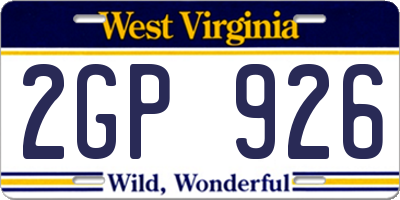 WV license plate 2GP926