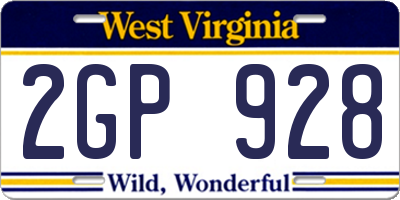 WV license plate 2GP928