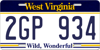 WV license plate 2GP934