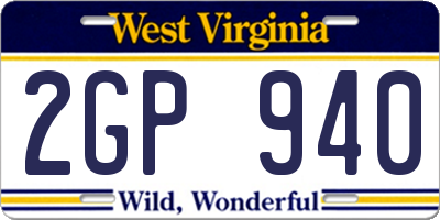 WV license plate 2GP940