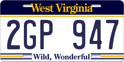 WV license plate 2GP947