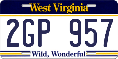 WV license plate 2GP957