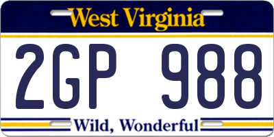 WV license plate 2GP988