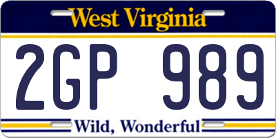 WV license plate 2GP989