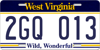 WV license plate 2GQ013