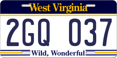 WV license plate 2GQ037