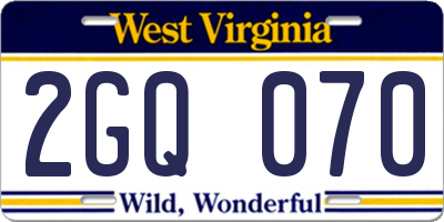 WV license plate 2GQ070