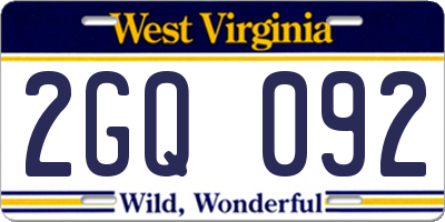 WV license plate 2GQ092