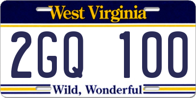 WV license plate 2GQ100