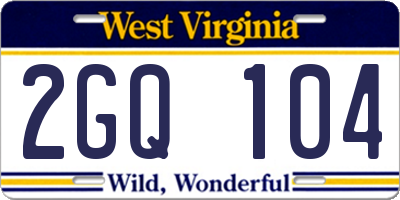 WV license plate 2GQ104