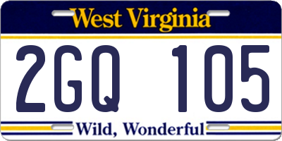 WV license plate 2GQ105