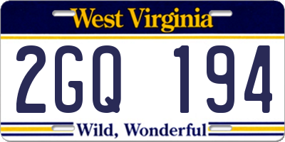 WV license plate 2GQ194