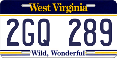 WV license plate 2GQ289