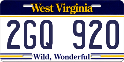WV license plate 2GQ920