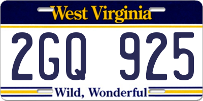WV license plate 2GQ925