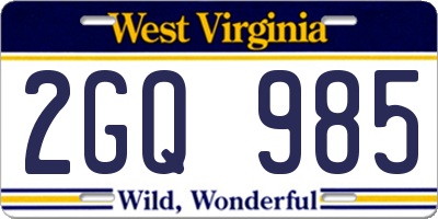 WV license plate 2GQ985