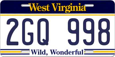 WV license plate 2GQ998