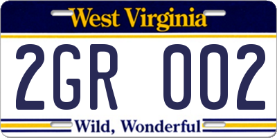 WV license plate 2GR002