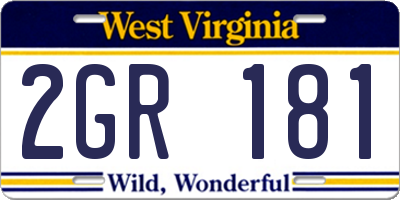 WV license plate 2GR181