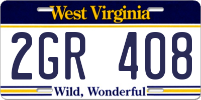 WV license plate 2GR408