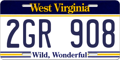 WV license plate 2GR908