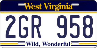 WV license plate 2GR958