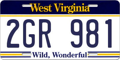 WV license plate 2GR981