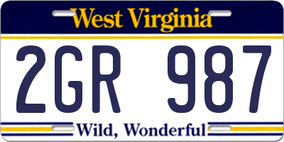 WV license plate 2GR987