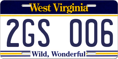 WV license plate 2GS006