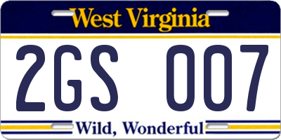 WV license plate 2GS007