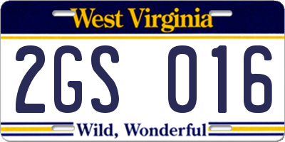 WV license plate 2GS016