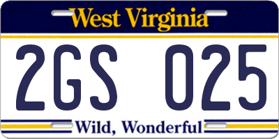 WV license plate 2GS025