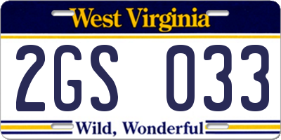 WV license plate 2GS033