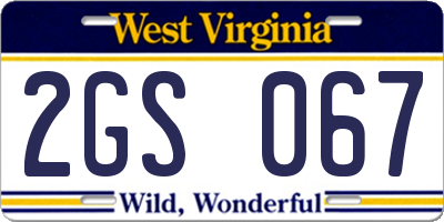 WV license plate 2GS067