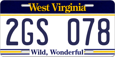 WV license plate 2GS078
