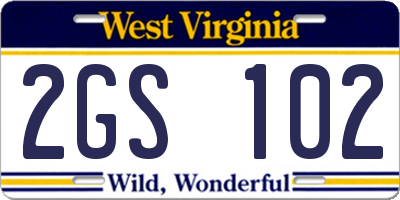 WV license plate 2GS102