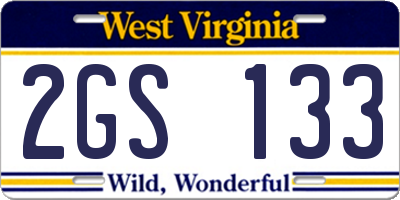 WV license plate 2GS133