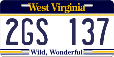 WV license plate 2GS137