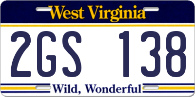 WV license plate 2GS138